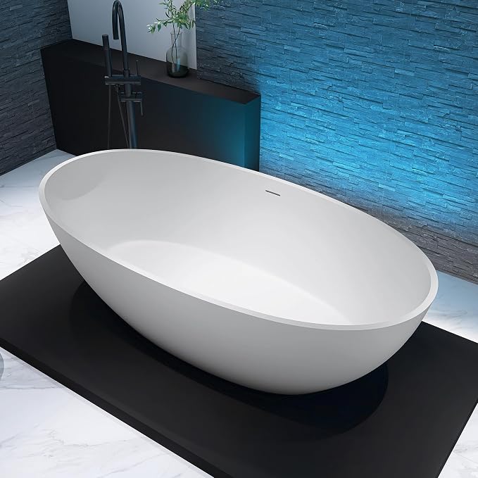 71'' Resin Stone Soaking Bathtub Freestanding Bathtub Solid Surface Modern Tubs - Image 2