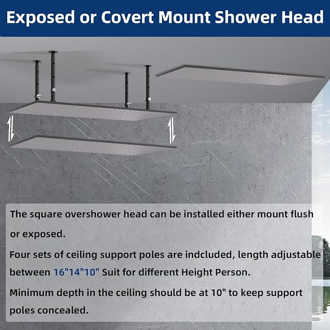 Dual Shower Heads System 16"x32" Ceiling Mount Rainfall and 6" Wall Mounted - Image 4