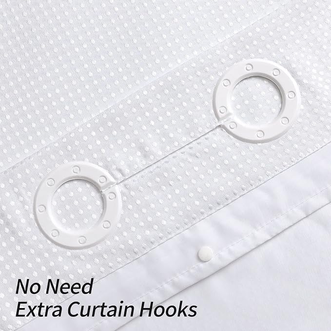 MitoVilla No Hooks Need White Waffle Shower Curtain Liner Set, Modern Waffle - Image 3