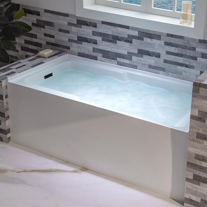 WOODBRIDGE 60" Acrylic Rectangular Alcove Soaking Bathtub in White - Image 9