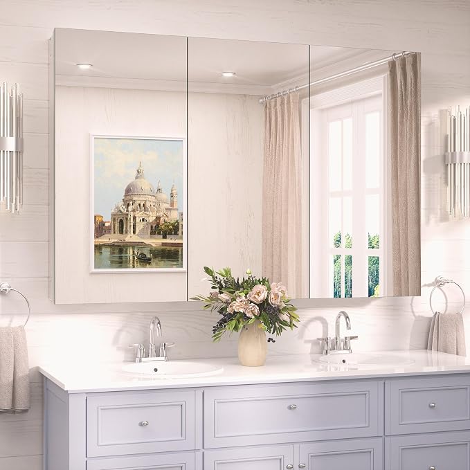 TokeShimi 48x32 Mirror with Stepless Adjustable Storage, Aluminum Tempered by RefinedBathroomAccessories