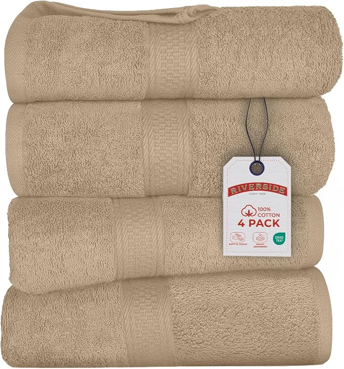 RIVERSIDE 100% Ring Spun Cotton Large Bath Towels Set of 4, 27 x 54 Inches – by RIVERSIDE