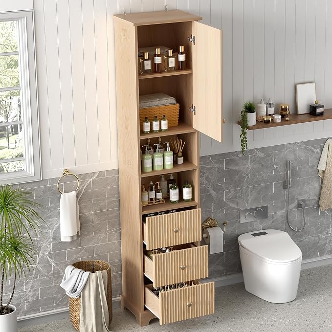 68" Fluted Tall Narrow Storage Cabinet - Image 4