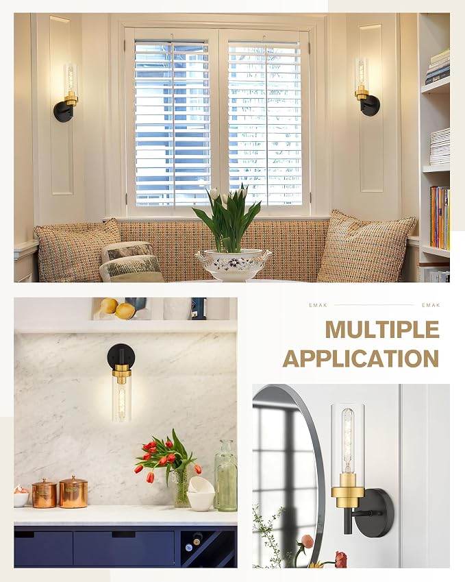 Emak Black and Gold Sconces Wall Decor Set of 2, Bathroom Vanity Light - Image 5