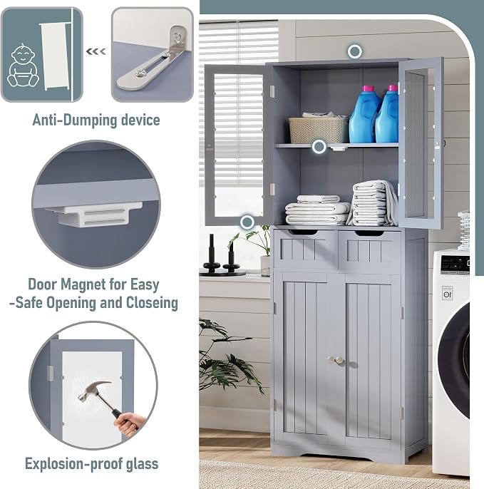 TOLEAD 67" Tall White Bathroom Cabinet Storage Cabinet, Freestanding Storage - Image 4
