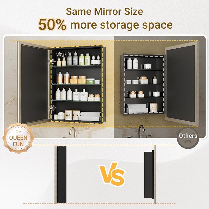16x26 Pre-Assembled Bathroom Medicine Cabinet Mirror, Surface or Recessed - Image 4