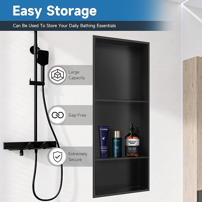 30" X 12" Stainless Steel Shower Niche Insert Tile Ready, Niche - Image 3