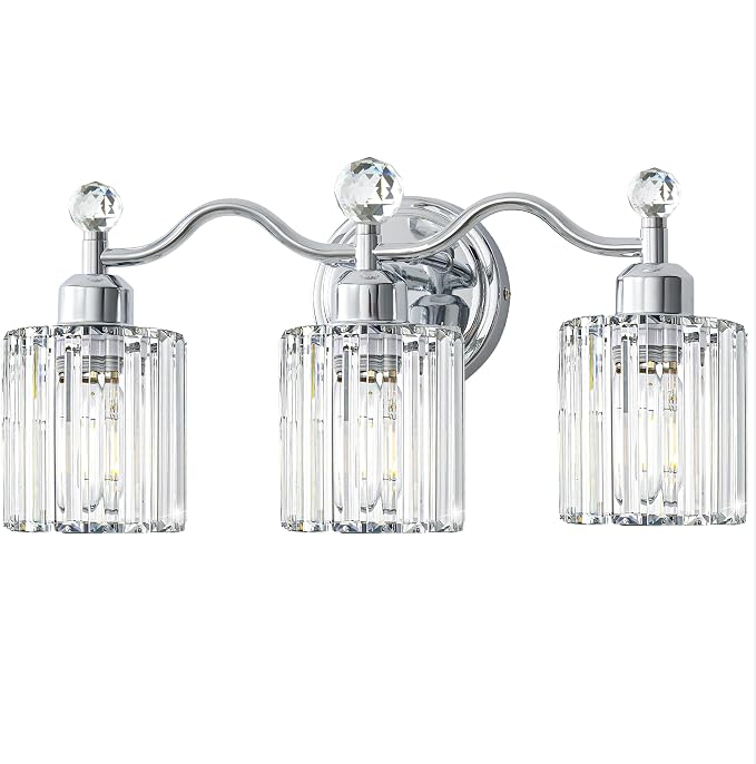 Modern Crystal Bathroom Vanity Light, 3-Lights Bathroom Light Fixtures by iYoee