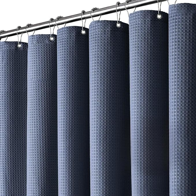 Inhousolu Fabric Shower Curtain Waffle Weave, Weighted Hem, 8 Metal Hooks by INHOUSOLUHOMEDECOR