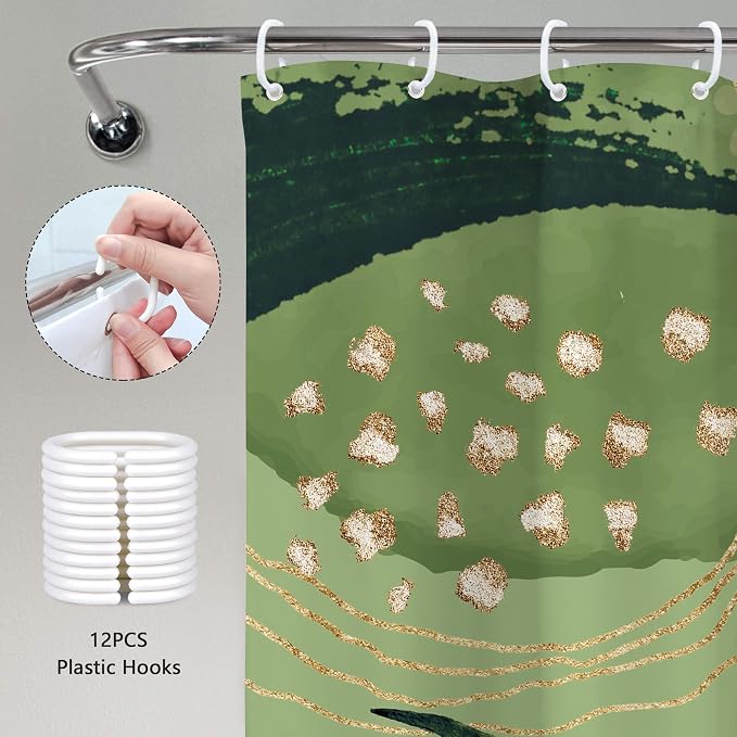 Sage Green Boho Shower Curtain 72Wx72H Abstract Mid Century Tropical Palm - Image 5