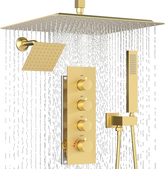 Enga Thermostatic Dual Head Shower System, Shower Faucet Set by Enga