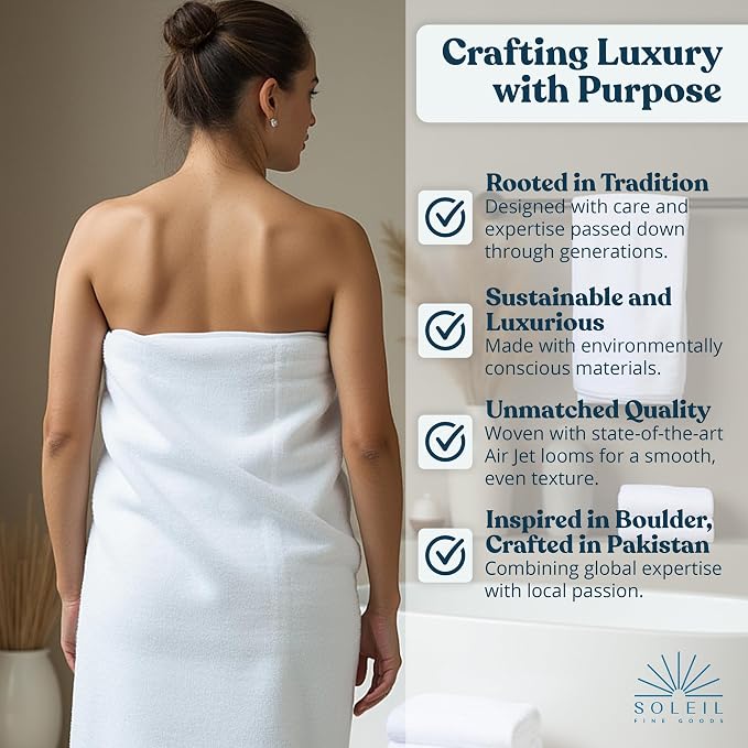 Soleil Fine Goods Luxurious 800 GSM 100% Cotton Bath Towel Set - Image 6