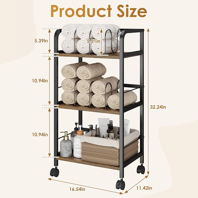 Towel Rack Free Standing Rolling 3-Tier - Image 2