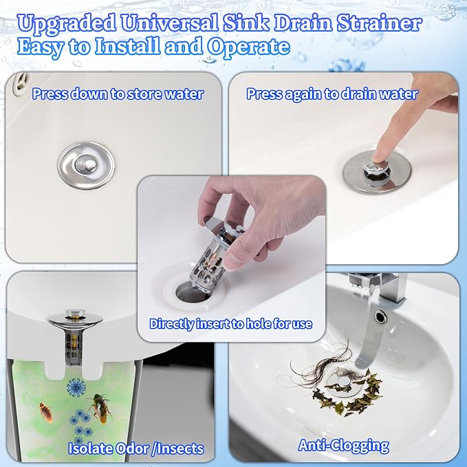 Pop up Bathroom Sink Drain Strainer, Universal Sink Stopper Bathroom Drain - Image 7