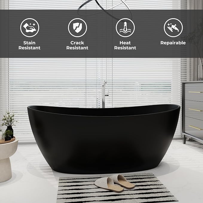 SJ STAR&JANE 65" Solid Surface Freestanding Bathtub Stone Resin Soaking Tub - Image 4