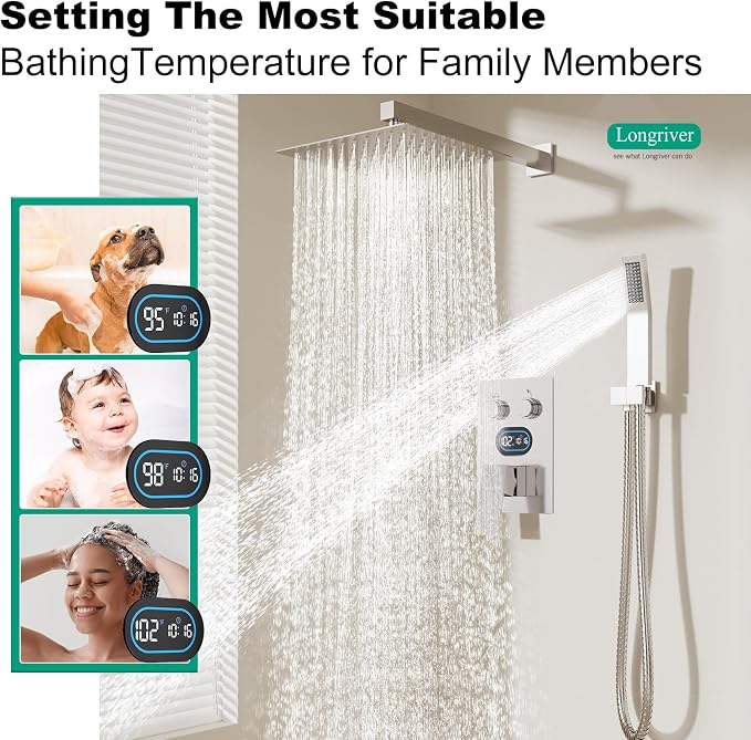Push Button Diverter Shower Faucet Set Hydro Power Temperature Display - Image 3