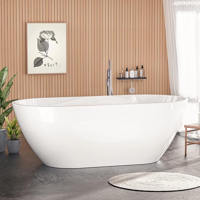 55" Sleek White Acrylic Freestanding Bathtub, Soaking Tub by Zevemomo