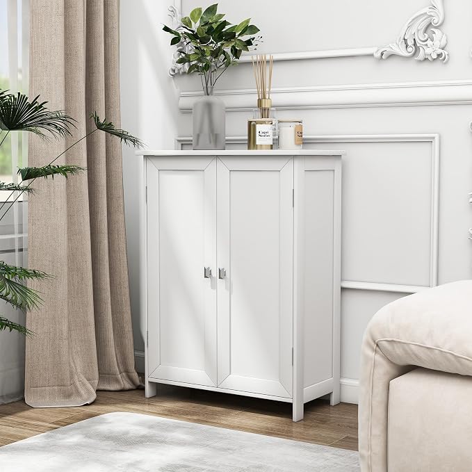 Bathroom Floor Cabinet with Adjustable Shelf Wooden Freestanding Storage - Image 7