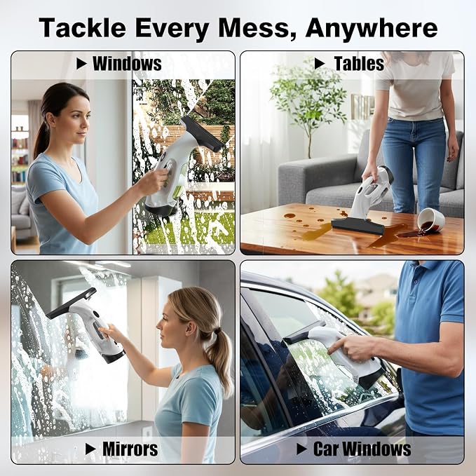 Window Vacuum Squeegee Cordless, 2000Pa Electric Window Cleaner Tool - Image 7