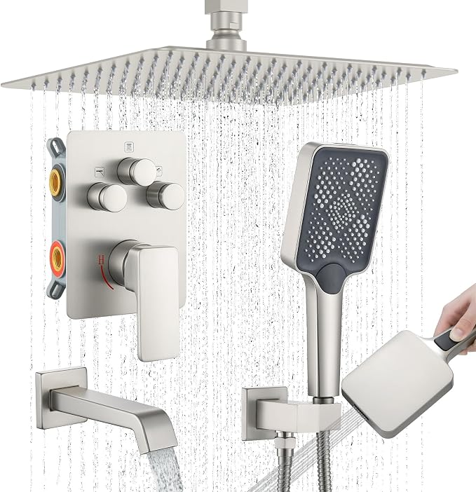 Bathtub Shower Faucet Set with Pressure Balance Valve, Brushed Nickel by Woindo