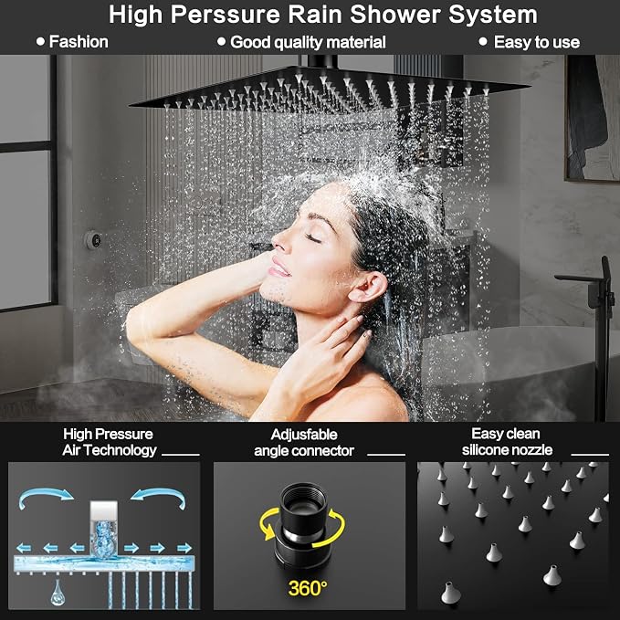Rain Shower System 12 inch Shower Faucet Set - Image 5