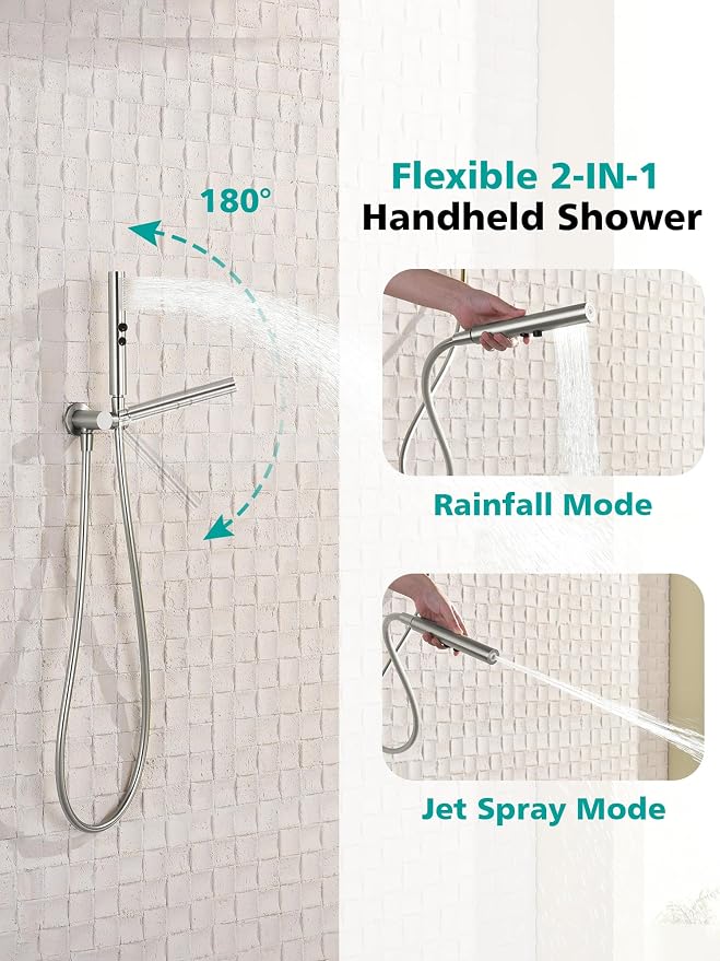Lefton Shower System in Fahrenheit Display, 13” Overhead Round Rainfall Shower - Image 4
