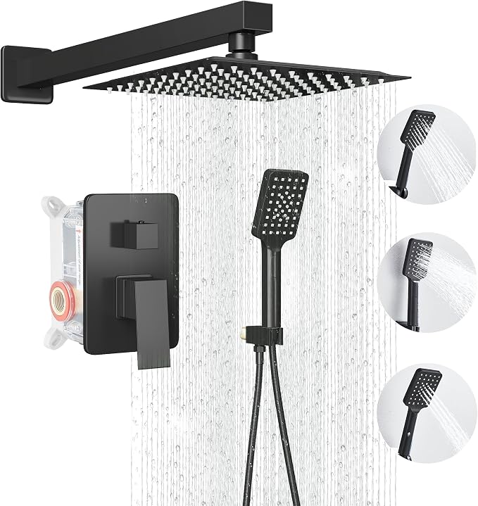 Shower Head Matte Black, Shower Faucet Set Bathroom Shower System by LCEVCGK