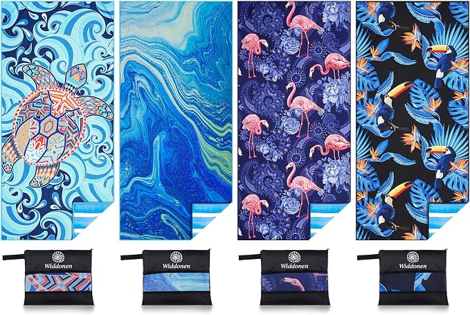 4 Pack Microfiber Lightweight Beach Towel Sand Free Quick Dry Absorbent Thin by WIDDONEN