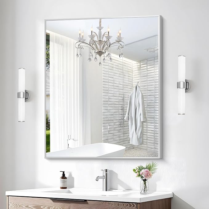 BONEWEI Silver Bathroom Mirror, 30x36 inch Wall Mirror - Image 3