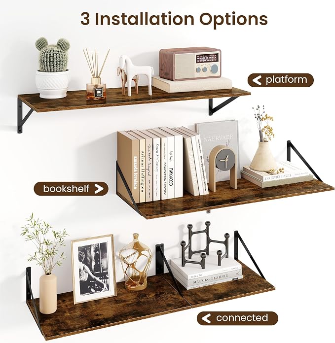 Fun Memories Floating Shelves for Wall, 12 Inch Deep Floating Shelves Set of 2 - Image 4