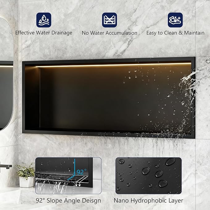 36" X 12" Stainless Steel Shower Niche, LED Shower Niche No Tile Needed - Image 6