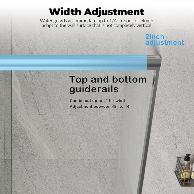 44-48" W x 72" H Sliding Shower Door, Aluminum Alloy Frame, Dual 8mm Tempered - Image 6