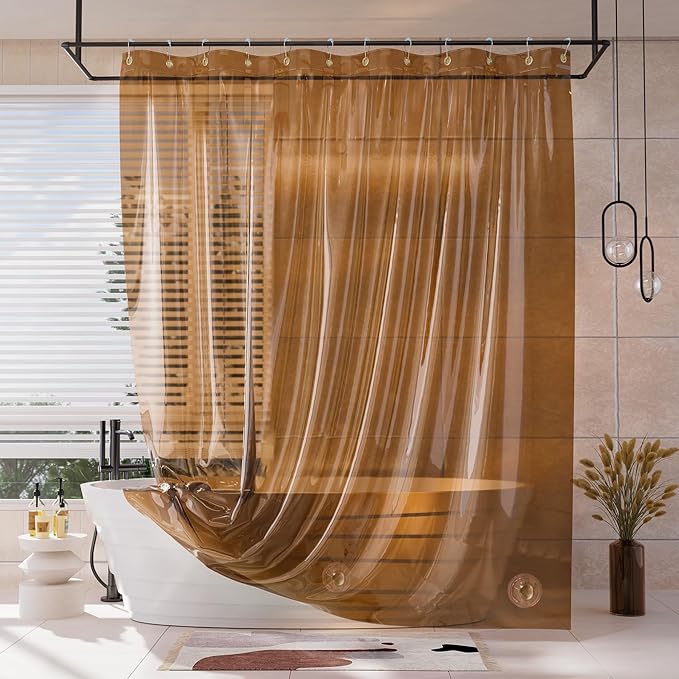 AmazerBath Shower Curtain Liner, 100% EVA Soft Clear Amber Heavy Duty Shower by AmazerBath