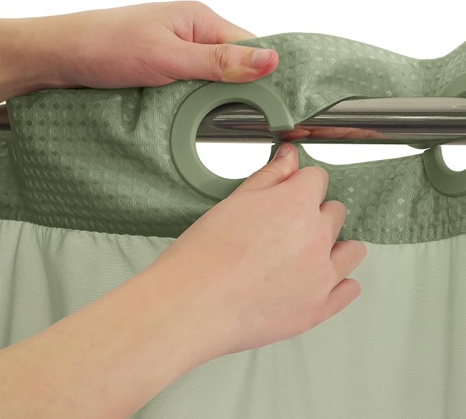 River Dream Green Heavyweight No Hooks Required Shower Curtain - Image 2