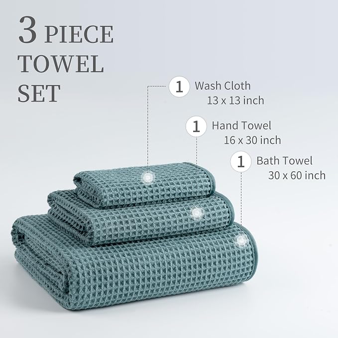 New Microfiber Waffle Bath Towels, 3 Pieces, Fast Drying, Lint Free, Includes - Image 3