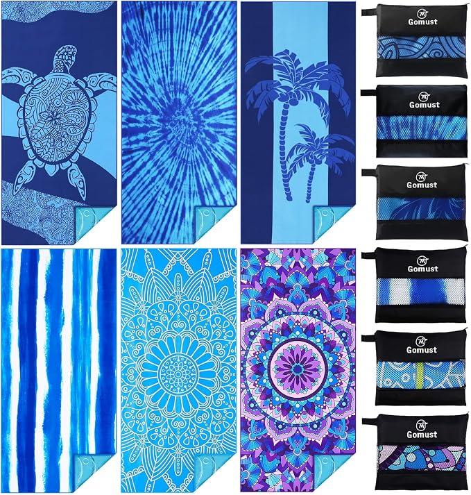 6 Pack Lightweight Thin Beach Towel Oversized 71"x32" Big Extra Large by Gomust