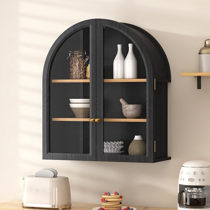 Small Arched Bathroom Wall Cabinet Modern Wooden Medicine Cabinet - Image 5
