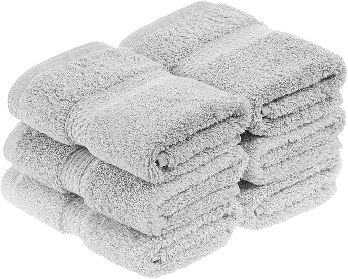 Superior Egyptian Cotton Pile Face Towel/Washcloth Set of 6, Ultra Soft Luxury by SUPERIOR