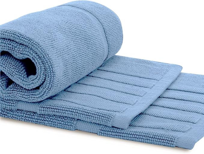 White Classic Luxury Bath Mat Floor Towel Set - Image 4
