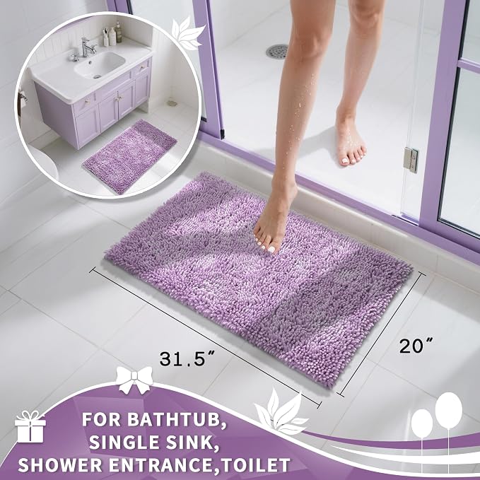 Yimobra Chenille Bathroom Rugs Non Slip, Extra Thick Soft Absorbent Bath Rug - Image 2