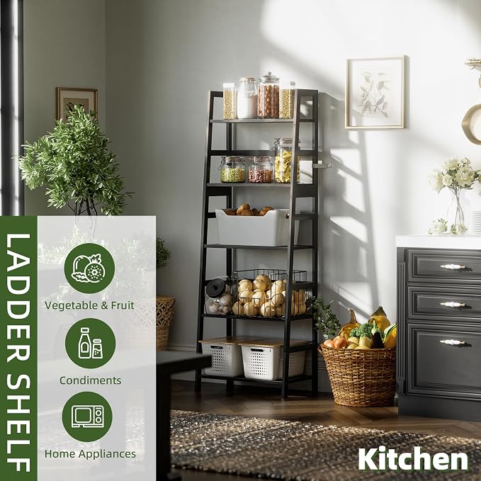 Ladder Shelf, 5-Tier Bookshelf, All Bamboo Heavy Duty Bookcase, Freestanding - Image 9