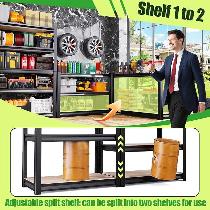 72" H*46" W Garage Shelving, Heavy Duty Garage Storage Shelves, Metal Shelving - Image 5