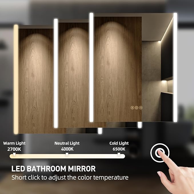 Medicine Cabinet with LED Lights and Mirror, 20 x 28 Inch Surface or Recessed - Image 4