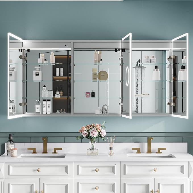 WELLFOR 60" X 30" LED Mirrored Bathroom Cabinet - Image 5
