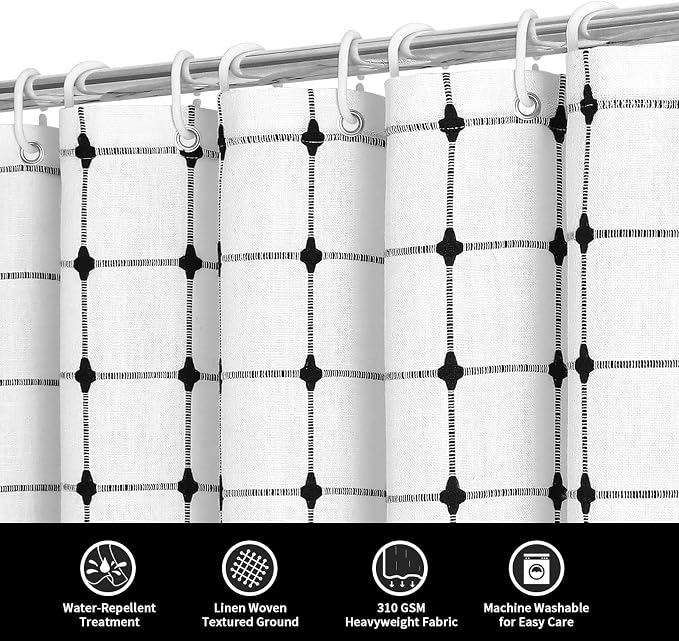 MitoVilla Ivory Black Boho Extra Long Shower Curtain 72 x 84, Modern Farmhouse - Image 3