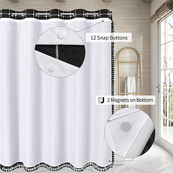 MitoVilla No Hooks Needed Boho Farmhouse Shower Curtain - Image 2