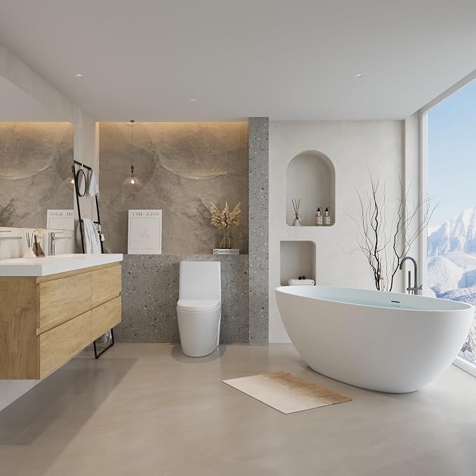 Abruzzo 65" Matte White Freestanding Solid Surface Bathtub, Luxury Handcrafted - Image 3