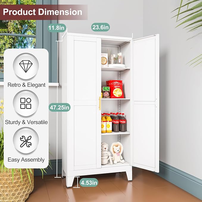 Metal Pantry Cabinet with 2 Doors and Adjustable Shelves, Kitchen Storage - Image 6