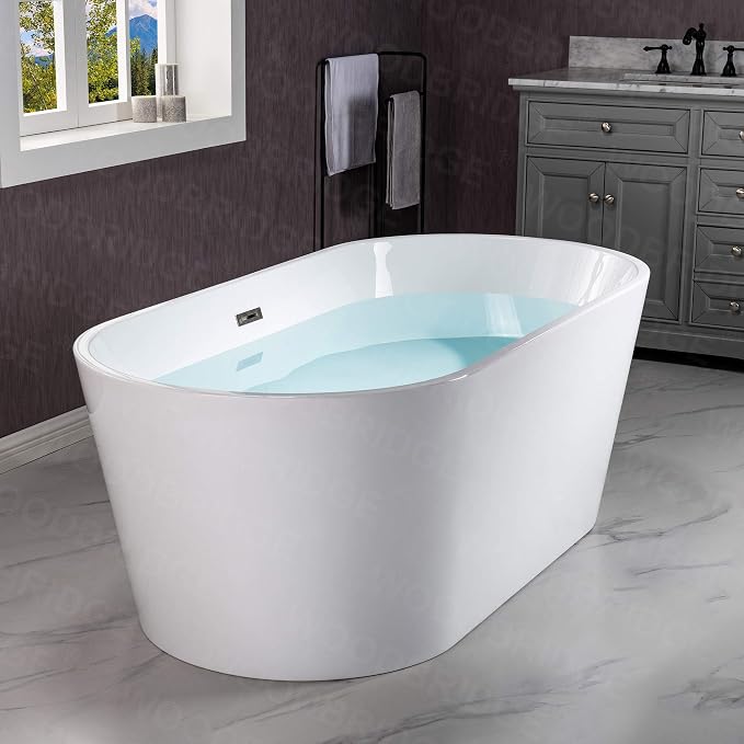 WOODBRIDGE 59" Acrylic Freestanding Bathtub Contemporary Soaking White Tub - Image 14