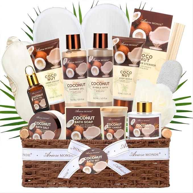 Spa Gift Basket for Women, Coconut Luxury Gift Set by Ariosemonde